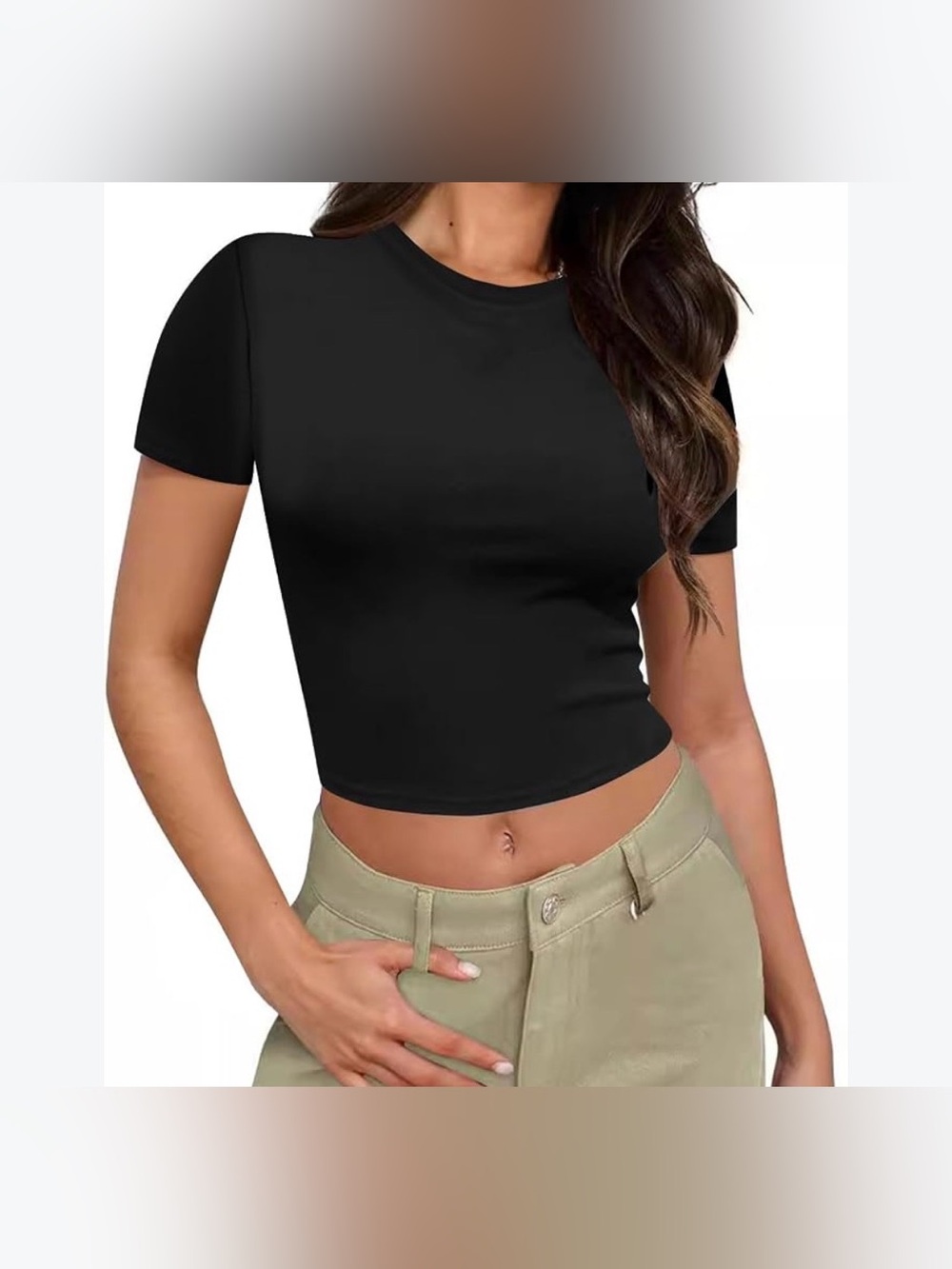 wild fable Black Short Sleeve Crewneck Crop Top
